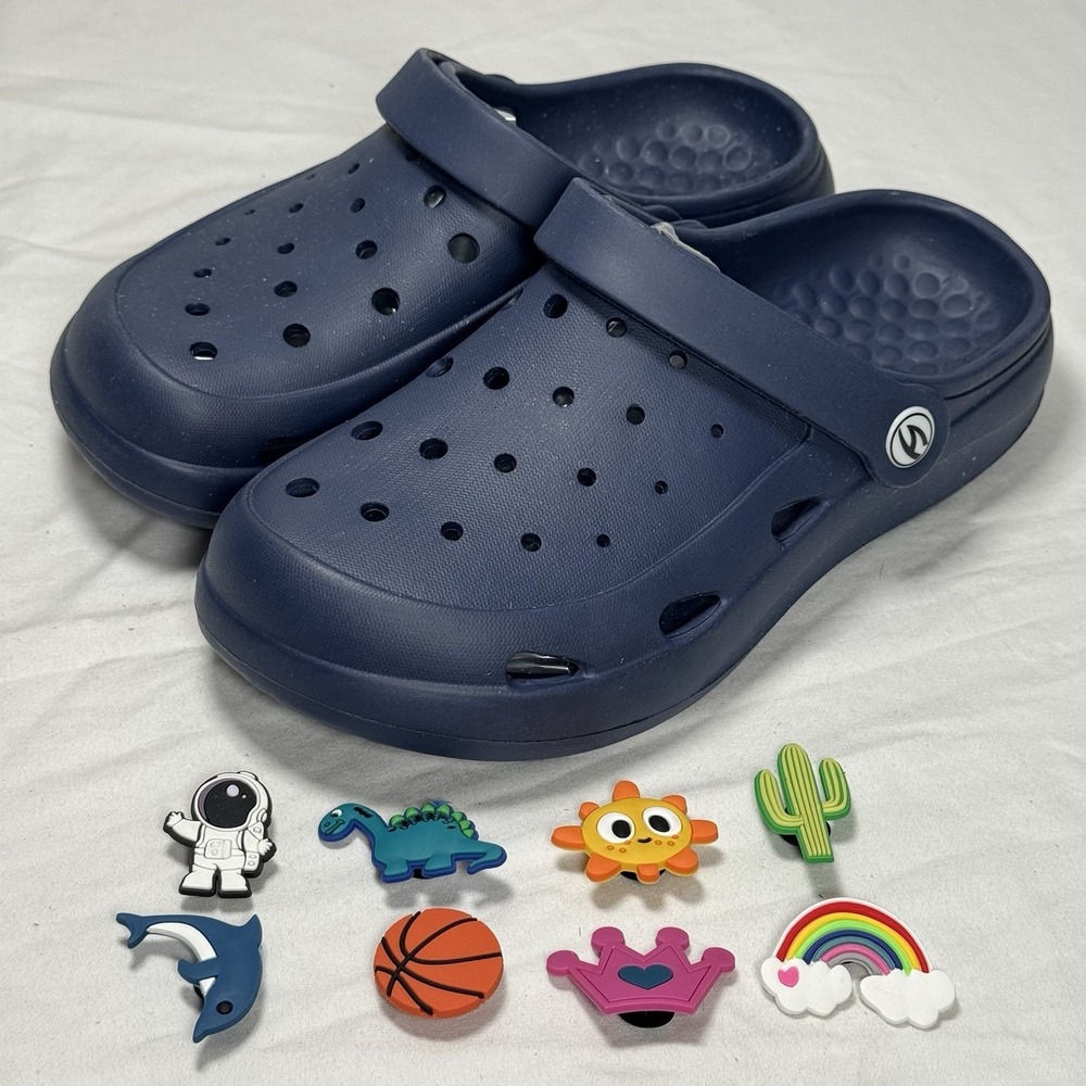 Kids Navy Blue Clogs Slidesโ Sandals Size US 4 EU 35 Slip On Lightweight Comfort